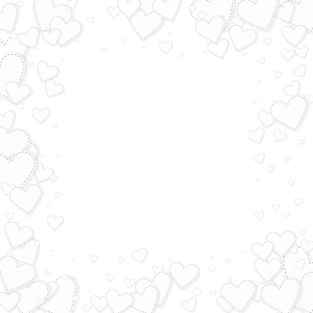 Confettis D'amour Coeur Blanc. Cadre De La Saint-valentin Ravissant Fond. Chute De Confettis De Coeurs En Papier Cousu Sur Fond Blanc. Illustration Vectorielle Enchanteresse.