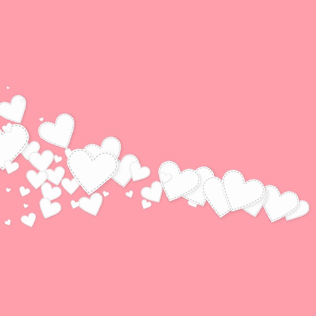 Confettis d'amour coeur blanc. Contexte énergétique de la comète de la Saint-Valentin. Chute de confettis de coeurs en papier cousu sur fond rose. Illustration vectorielle délicate.