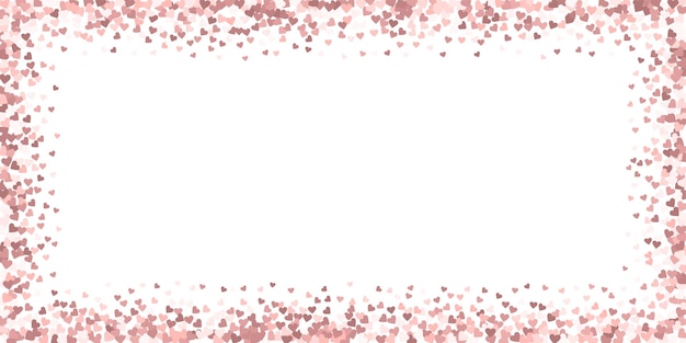 Vecteur confettis d'amour coeur rose. cadre magnifique de la saint-valentin. tomber des confettis de coeurs plats sur fond blanc. illustration vectorielle énergique.