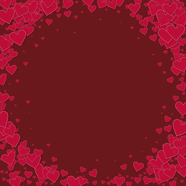 Confettis D'amour Coeur Rouge. Beau Fond De Vignette De La Saint-valentin. Chute De Confettis De Coeurs En Papier Cousu Sur Fond Marron. Illustration Vectorielle Extraordinaire.