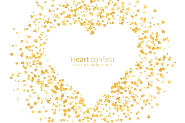 Confettis coeur or vintage. Fond de paillettes dorées.
