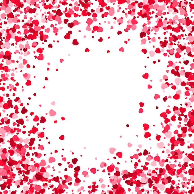 Confettis coeurs rouges et roses sur fond blanc. Illustration vectorielle Saint Valentin