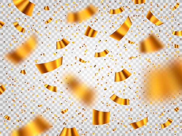 Vecteur confettis dorés défocalisés isolés sur fond transparent nouvel an anniversaire saint valentin fond de vacances illustration vectorielle