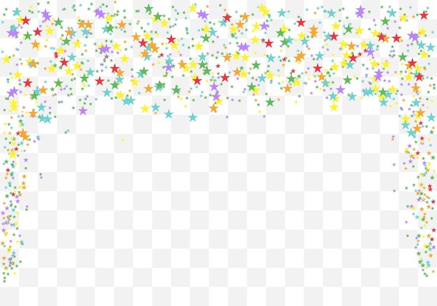 Confettis étoiles colorées festives Étoiles arc-en-ciel sur fond transparent Illustration vectorielle