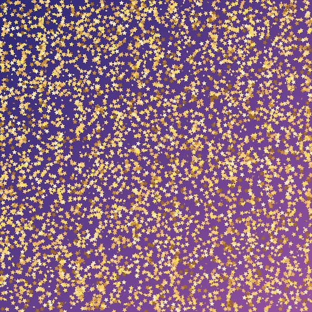 Confettis à Paillettes étoiles Sur Fond Violet Néon. Cadre De Fête De Noël. Modèle De Carte-cadeau De Bon. Carte D'anniversaire Plate Isolée. Bannière D'étoiles D'or. Paillettes D'or De Vecteur. Chute De Particules Sur Le Sol.