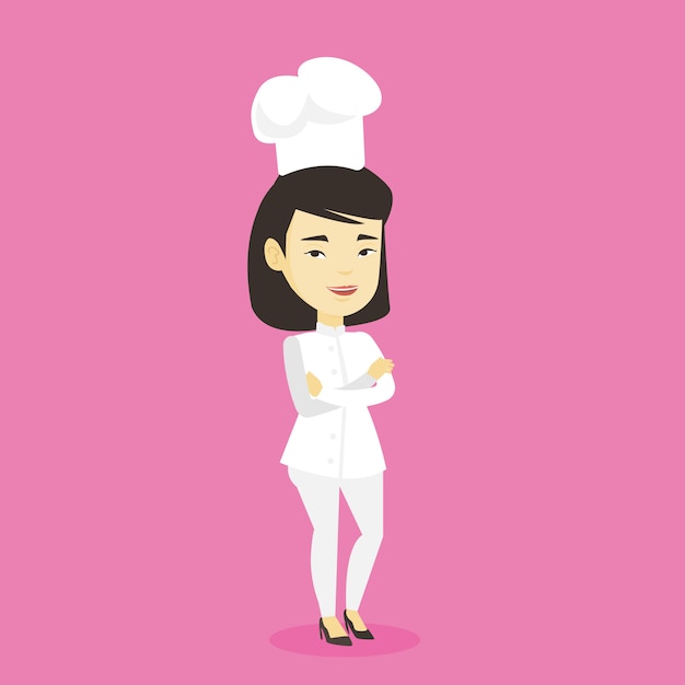 Vecteur confiant chef cuisinier féminin avec les bras croisés.