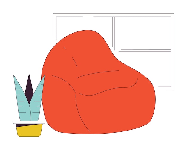 Confortable siège doux ligne plate concept vecteur spot illustration chambre intérieur pouf meubles 2d dessin animé contour objets sur blanc pour la conception de l'interface utilisateur web image de héros de couleur isolée modifiable