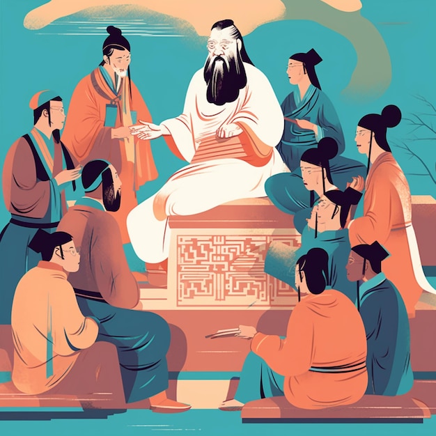 Vecteur confucius enseigne aux étudiants curieux