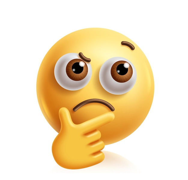 Confusion emoji clippart personnage 3D Penser emoji visage avec le geste de la main sérieux froncer les sourcils curieux