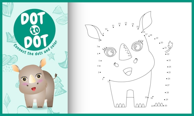 Connectez Le Jeu Et La Page De Coloriage Pour Enfants Dots Avec Un Joli Personnage De Rhinocéros