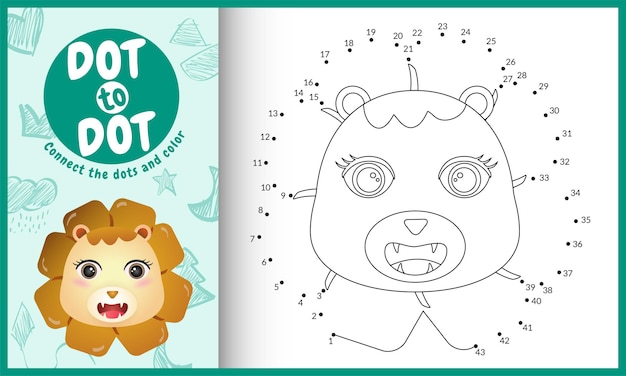 Connectez Le Jeu Et La Page De Coloriage Pour Enfants Dots Avec Un Lion Mignon