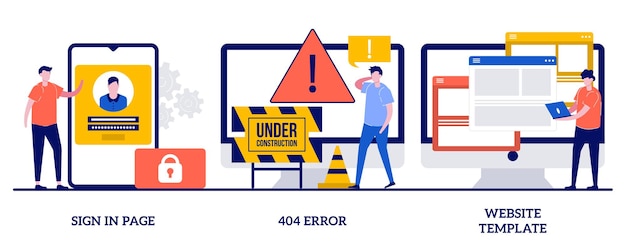 Connexion au concept de modèle de site Web de page avec illustration de personnes minuscules