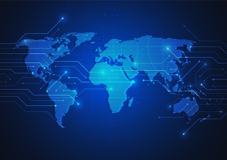 Vecteur connexion au réseau mondial. concept de composition de point et ligne de carte du monde