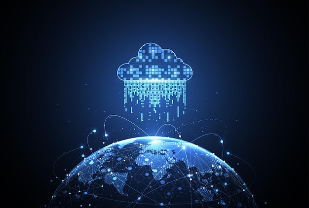 Connexion au réseau mondial avec le nuage Concept de composition de points et de lignes de la carte mondiale