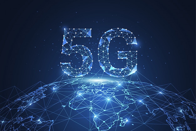 Connexion Réseau Globale 5g. Polygone Connecter Point Et Ligne