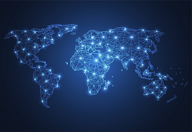 Connexion réseau globale. Point de carte du monde