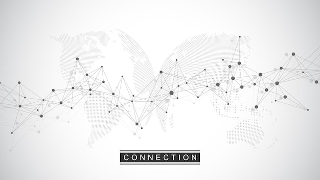 Connexion réseau mondiale. Communication de réseau social dans le commerce mondial. Concept de composition de point et de ligne de carte du monde. Illustration vectorielle.