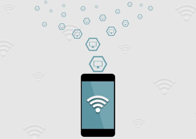 Vecteur connexion wifi par fond de technologie de téléphone mobile