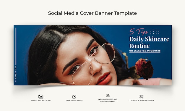 Vecteur conseils de beauté réseaux sociaux modèle de bannière de couverture facebook vecteur premium