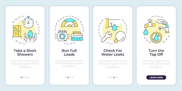 Conseils d'économie d'eau à bord de l'écran de l'application mobile