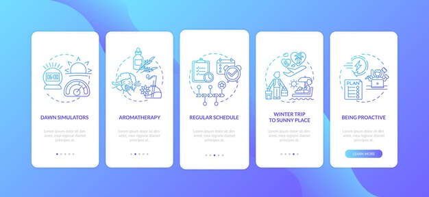 Conseils pour faciliter l'écran de la page de l'application mobile d'intégration du blues de l'hiver avec des concepts