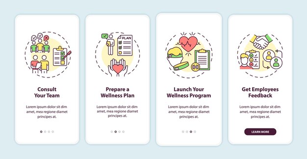 Conseils de réussite pour le bien-être au travail d'intégration de l'écran de la page de l'application mobile