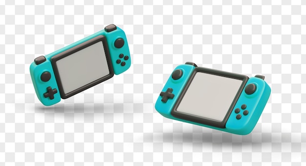 Console portable de jeu réaliste 3D dans différentes positions pour les joueurs