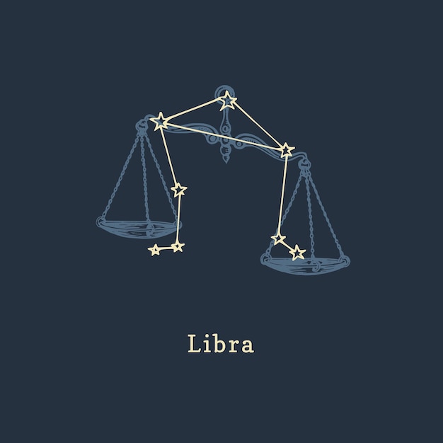 Constellation du zodiaque de la Balance dans le style de gravure Illustration graphique rétro vectorielle du signe astrologique Balances