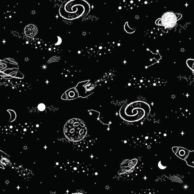 Constellations de modèle sans couture dessinées à la main planète et ciel étoilé Signes du zodiaque Illustration vectorielle