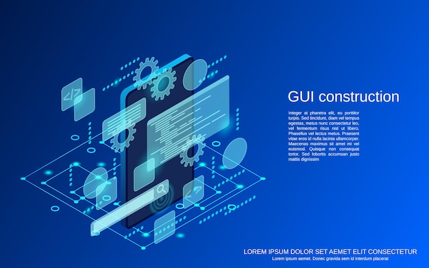 Construction d'interface utilisateur graphique illustration de concept de vecteur isométrique plat