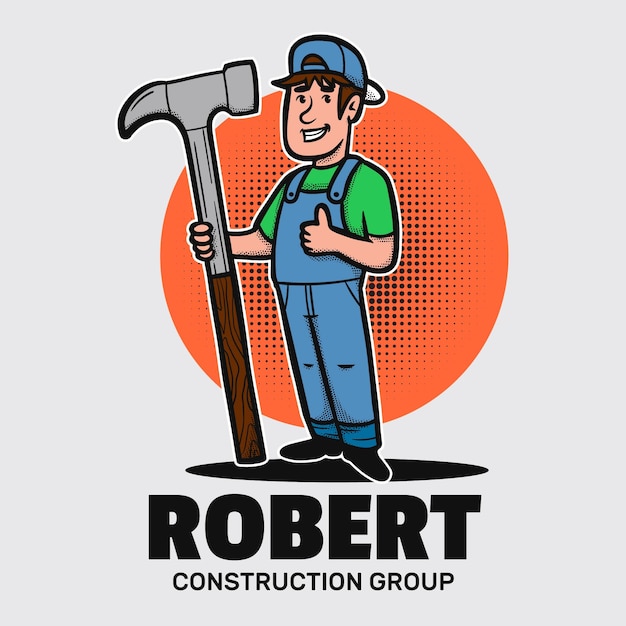 Vecteur construction de profession de logo de mascotte rétro