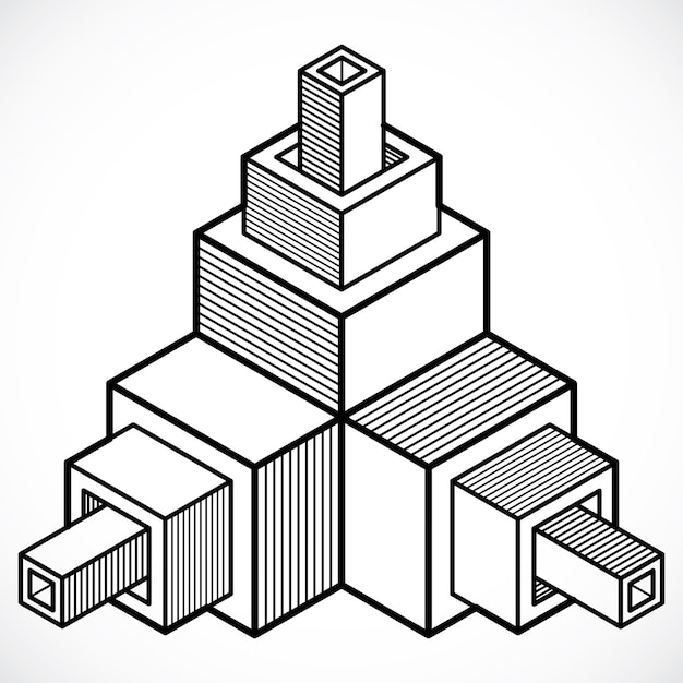 Construction tridimensionnelle d'ingénierie, forme trigonométrique vectorielle abstraite.