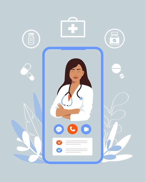 Consultation En Ligne. Technologie De Consultation Médicale En Ligne Sur Smartphone.