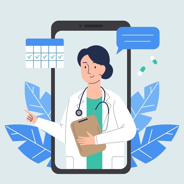 Consultation de médecins en ligne sur un smartphone Médecin femme sur un smartphone Concept de médecine en ligne
