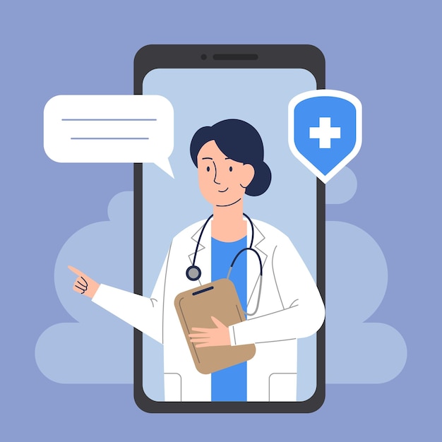Consultation de médecins en ligne sur un smartphone Médecin femme sur un smartphone Concept de médecine en ligne