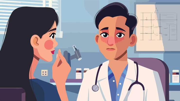 Vecteur consultation professionnelle en dermatologie pour les soins de la peau