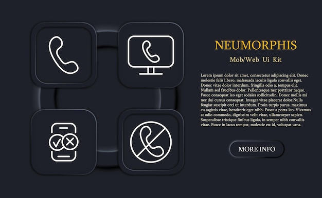 Contactez-nous Définir L'icône Ordinateur De Téléphone Fixe Accepter L'appel Décliner La Coche Croisée Barrée Concept De Moyens De Communication Style Néomorphisme Icône De Ligne Vectorielle Pour Les Entreprises Et La Publicité
