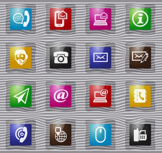 Vecteur contactez-nous ensemble d'icônes en verre