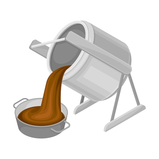 Vecteur container en acier avec masse de chocolat versée dans une illustration vectorielle de bol