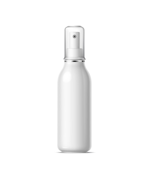 Container En Plastique De Bouteille De Produit Cosmétique Réaliste Modèle Vectoriel 3d Isolé En Flacon Blanc Avec Un Distributeur De Pulvérisateur Pratique Pour L'application Aérosol D'eau Micellaire De Moiusturizer Brillant Blanc