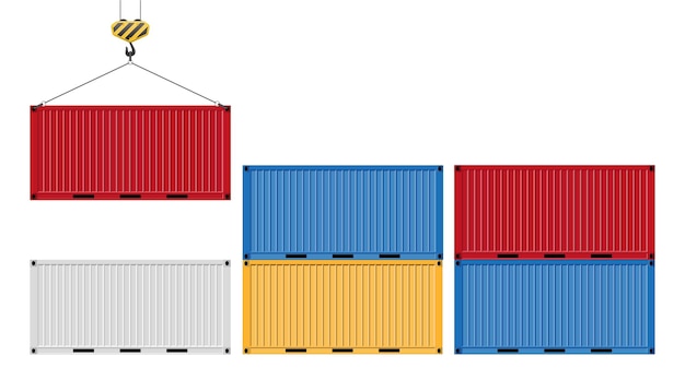 Container suspendu à l'illustration vectorielle du crochet isolé sur fond blanc