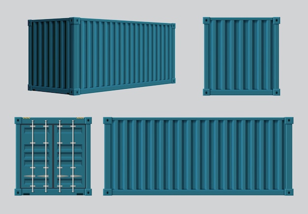 Conteneurs de fret Cage en acier ouverte et fermée réaliste pour divers produits de transport, stockage d'expédition, conteneurs vectoriels décents réalistes d'illustration d'expédition commerciale de conteneurs