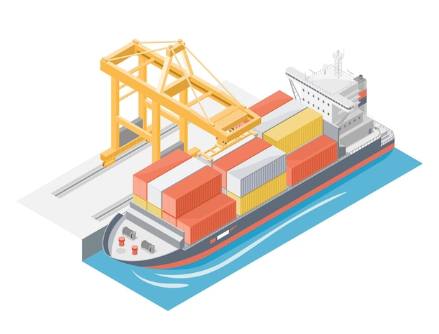 Vecteur les conteneurs maritimes expédient l'importation logistique de la chine exportent l'élément d'expédition dessin animé vectoriel