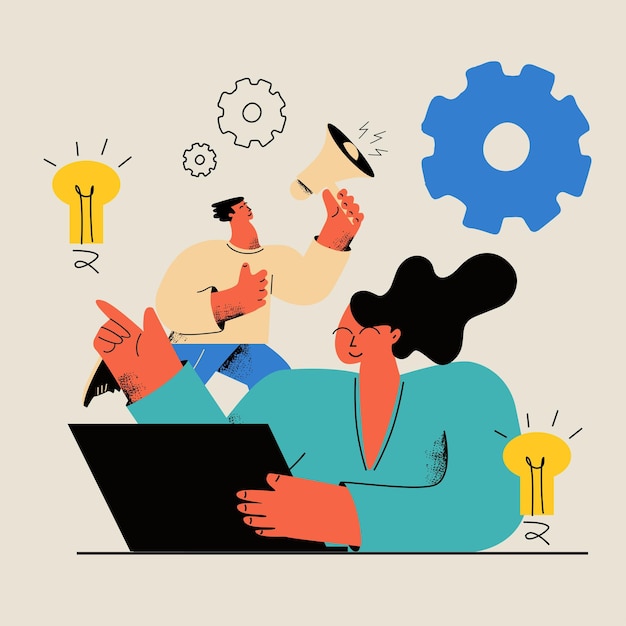 Contenu en ligne créatif et promotion du travail en ligne remue-méninges et idées