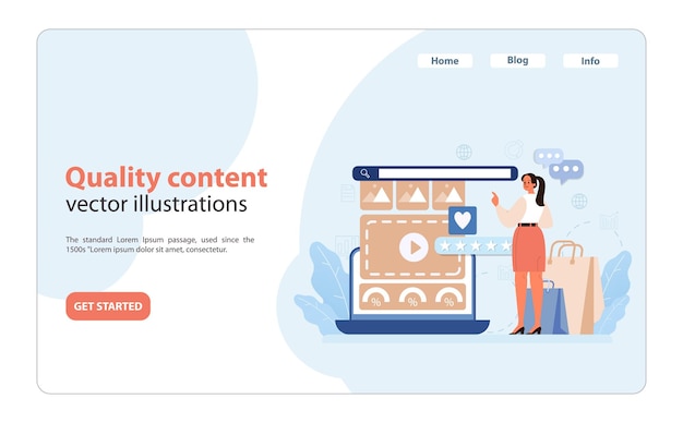 Contenu de qualité pour l'engagement des consommateurs une illustration d'un créateur de contenu organisant des contenus de haute qualité