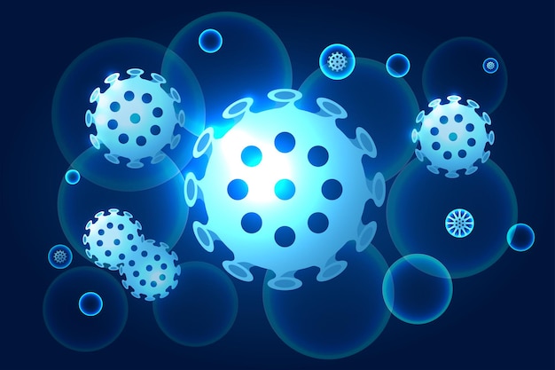 Contexte Abstrait Du Coronavirus Chinois. éclosion Du Nouvel Oronavirus 2019-ncov. Cellules Bactériennes Avec Des éclairs De Néon. Notion D'infection Grippale. Organisme Pathogène. Illustration Vectorielle. Maladie Bactérienne.