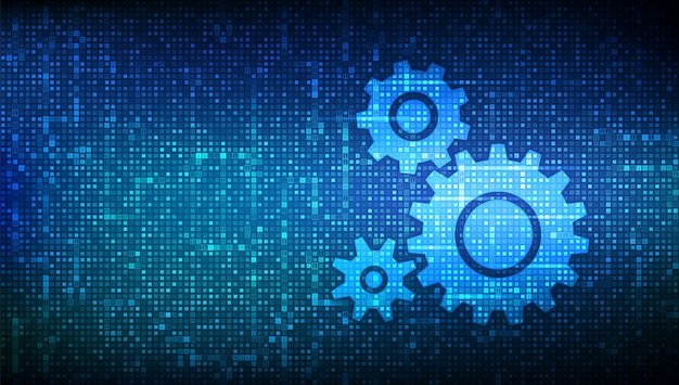 Contexte du logiciel d'automatisation. Icônes d'engrenages faites avec du code binaire. IOT et concept d'automatisation. Fond de matrice avec chiffres 1.0.
