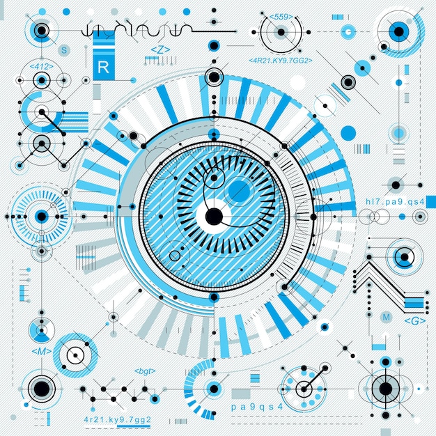 Contexte industriel et d'ingénierie de vecteur, futur plan technique. Plan en perspective du mécanisme, schéma mécanique. À utiliser comme arrière-plan de site Web.