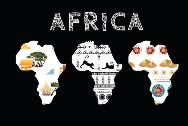 Continent Afrique Avec Ensemble D'illustrations Vectorielles De Motifs éléments Pour Illustration Vectorielle De Conception Logo De Concept De Culture Africaine