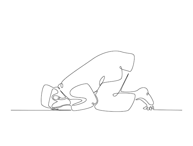Continuous one line drawing of man with prostration gesture